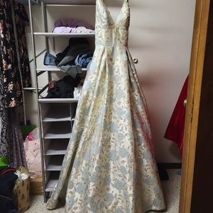 Gold and blue floral ballgown